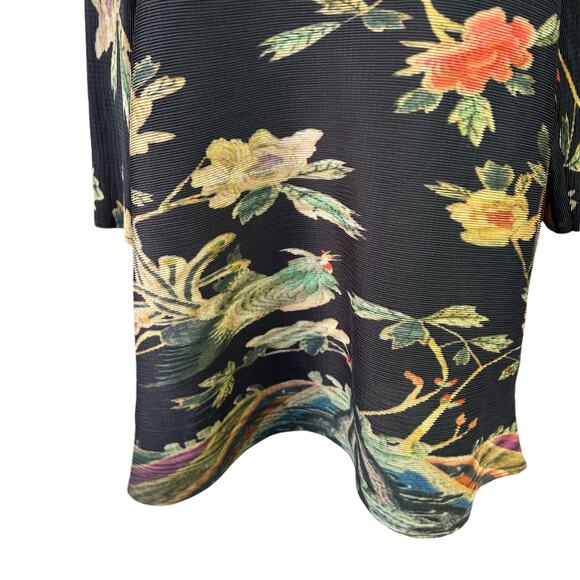 HMYT He Mei Ya Te Top Large Black Floral Orient Pleated Glam Elegant Chic Unique - Picture 8 of 12